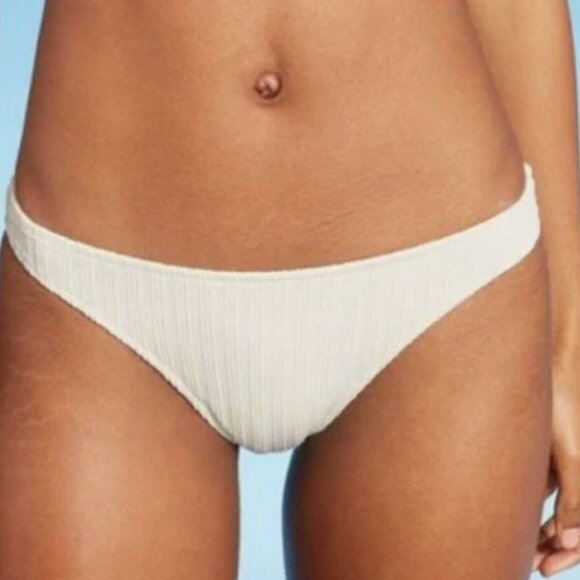 SHADE & SHORE cream ribbed cheeky lowest coverage bikini bottom NWT size M - Picture 1 of 7